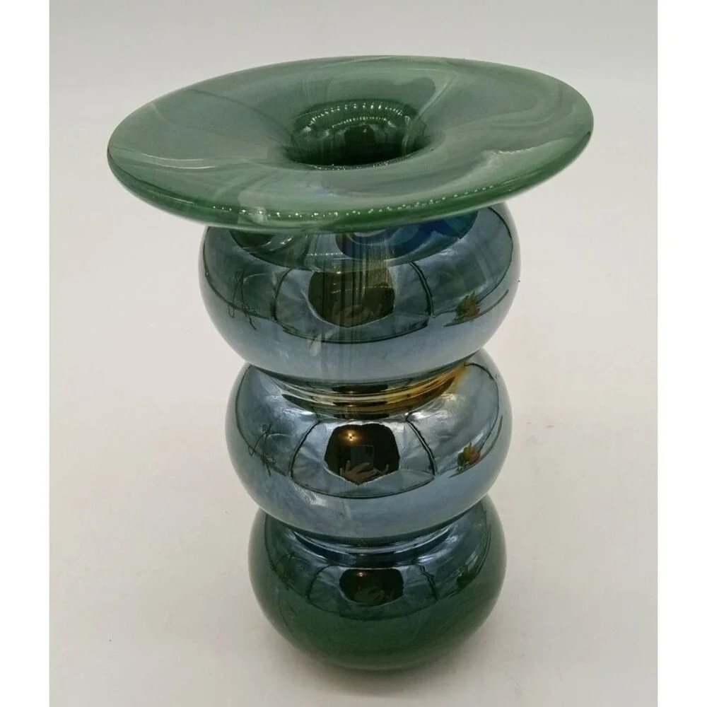Anthropologie Bolla Borosilicate Green Glass Swirl 2 in 1  Candleholder Vase 6